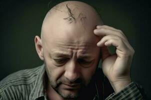 Man sad face bald head. Generate Ai photo