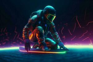 Skateboarder in spacesuit riding. Generate ai photo