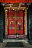 Door of Spituk monastery. Ladakh, India photo