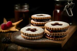 Linzer cookies jam sugar holiday. Generate Ai photo