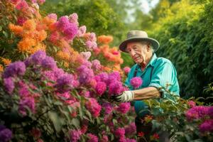 mayor jardinero poda florecer flores generar ai foto