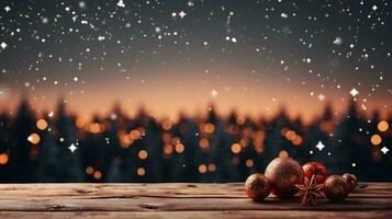 Christmas background with christmas decorations and space for text. Generative AI photo
