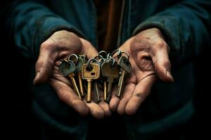 Shiny Apartment keys hands. Generate Ai photo