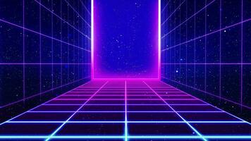 Retro style 80s Sci-Fi Background Futuristic with laser grid landscape. Digital cyber surface style of the 1980s. video