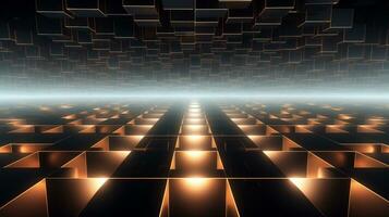 AI generated 3d square texture shiny LED block perspective concept. Abstract design background. photo