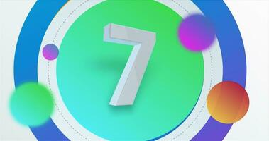 Nummer 7 Countdown mit bunt Hintergrund video