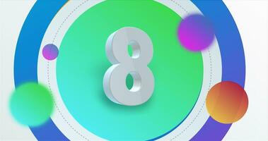 Number 8 countdown with colorful background video