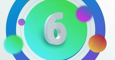 Number 6 countdown with colorful background video