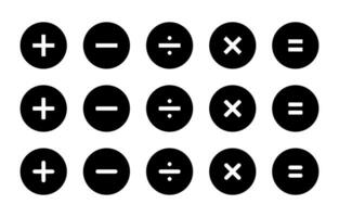 Addition, subtraction, division, multiplication, and equality icon vector in black circle