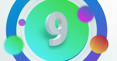 Number 9 countdown with colorful background video
