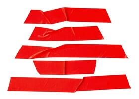 Set of red scotch tape or adhesive vinyl tape in stripe isolated on white background with clipping path photo