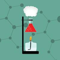 Chemical experience. Reagent heating. Science experiment in laboratory, chemical research and analysis, vector illustration