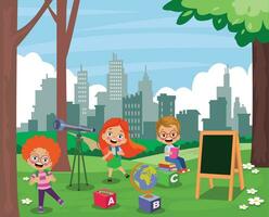 back to school school classroom and cute happy students vector