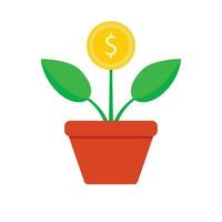Growth finance coin tree. Vector finance tree growth, money investment, illustration of profit plant