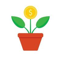 Growth finance coin tree. Vector finance tree growth, money investment, illustration of profit plant