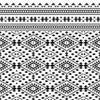 Seamless geometric border with Aztec and Navajo tribal motif. Ethnic contemporary pattern. Black and white color. Design for rug, curtain, pillow, textile, wrapping, fabric, tablecloth, embroidery. vector