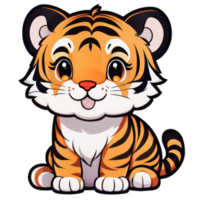 AI generated Minimal cute tiger cartoon characters isolated on transparent background PNG AI Generative