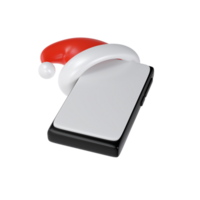 3D Render Black Smartphone with red Santa hat icon mockup illustration. Cute element for Christmas and New Year greeting card png