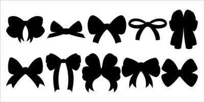 Silhouetted Hand Drawn Ribbon Bow Collection. Black Color Shape Perfect for Subtle Decorations. Vast Set of Stylish Bowties vector