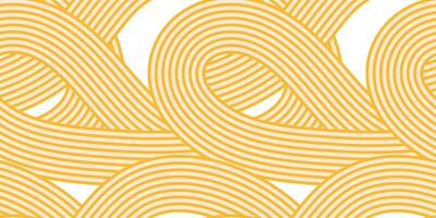 Noodle ramen asian seamless pattern. Repeated background with bold yellow waves lines. Italian pasta texture. vector