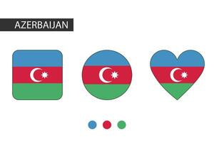 Azerbaijan 3 shapes square, circle, heart with city flag. Isolated on white background. vector