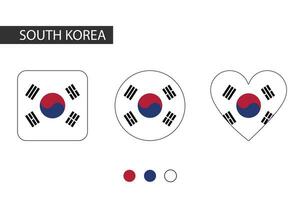 sur Corea 3 formas cuadrado, círculo, corazón con ciudad bandera. aislado en blanco antecedentes. vector