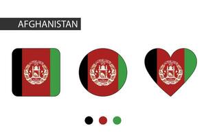 Afghanistan 3 shapes square, circle, heart with city flag. Isolated on white background. vector