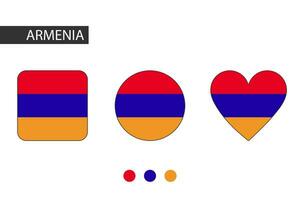 Armenia 3 shapes square, circle, heart with city flag. Isolated on white background. vector