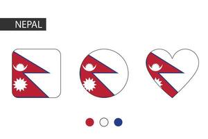 Nepal 3 formas cuadrado, círculo, corazón con ciudad bandera. aislado en blanco antecedentes. vector