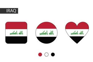 Irak 3 formas cuadrado, círculo, corazón con ciudad bandera. aislado en blanco antecedentes. vector