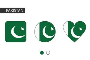 Pakistan 3 shapes square, circle, heart with city flag. Isolated on white background. vector