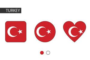 Turkey 3 shapes square, circle, heart with city flag. Isolated on white background. vector