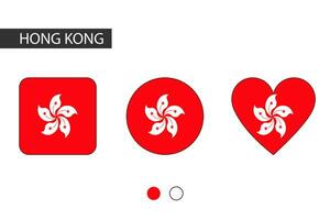 Hong Kong 3 shapes square, circle, heart with city flag. Isolated on white background. vector