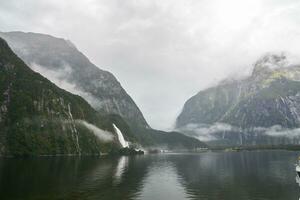 Stirling Falls in Milford Sound, part of Fiordland National Park, New Zealand photo