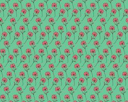 Diagonal Grid of Simple Pink Roses with Yellow Centers on a Light Green Background vector