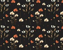 Orange and White Floral Pattern on a Black Background vector