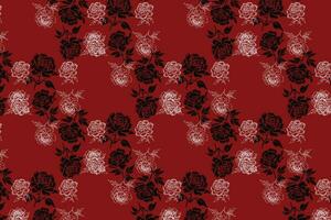 Vintage Black and White Roses on Deep Red Diagonal Pattern Background vector