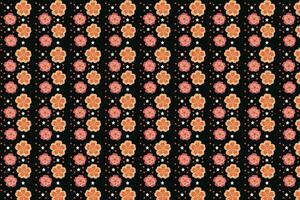 Playful Pink and Orange Geometric Flowers with White Stars on Black Background vector