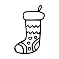 Hand drawn sock for gifts isolated in a white background. Icon of Christmas stocking, symbol of winter, Christmas holidays and the new year. Vector flat, cartoon style.