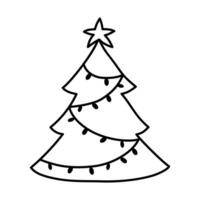 Christmas tree on doodle style on a white background. Vector illustration. EPS10