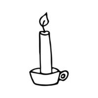 Burning candle isolated on white background. Vector hand-drawn illustration in doodle style. Aromatherapy, relaxation design element. Suitable for cards, logo, decorations.
