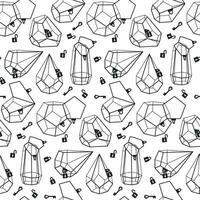 Pattern of beautiful indoor and outdoor terrariums with locks and keys on a white background. Vector texture of a glass florarium of various geometric shapes. Insulated containers with a black outline