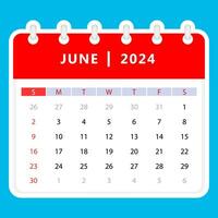 June 2024 calendar. Sunday start. Vector design