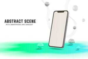 Realistic smartphone mockup scene with glass balls and gradient vector