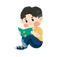 Cute little boy reading book vector