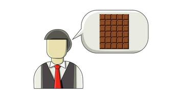 animation formes une plat conception de une homme et une Chocolat bar video