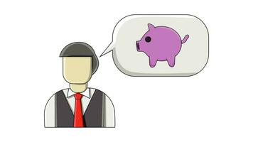 Animation forming a flat design of a man and a pig saving video