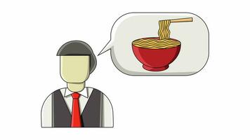 Animation forms a flat design of a man and a bowl of noodles video