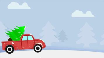 Animation background christmas car with christmas tree. loop video. editable with copy sapce area video