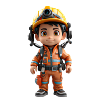 AI generated 3d firefighter isolated on isolated transparent background png. Generated with Ai png